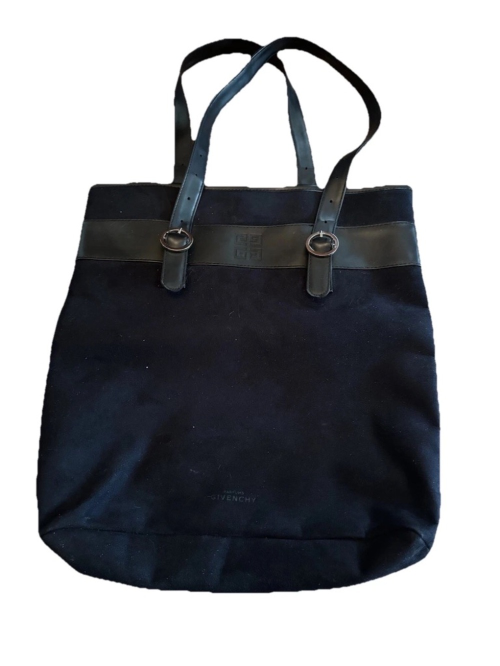Givenchy Black Suede Leather Parfums Long Tote Bag w/ Logo on front Adjustable
